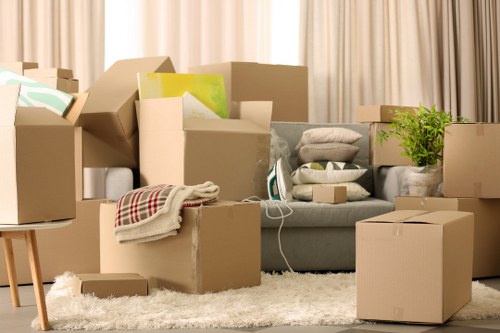 Office furniture and equipment prepared for a business move